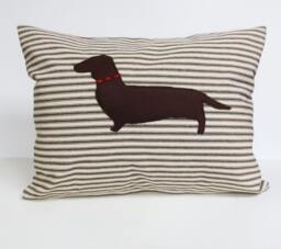 Felt Dachshund Pillow Cover Striped Kidney Pillow, Dog Lover Gift - thumbnail 1