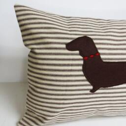 Felt Dachshund Pillow Cover Striped Kidney Pillow, Dog Lover Gift - thumbnail 2