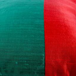 Teal & Red Raw Silk Pillow Cover - Color Block Cushion - thumbnail 3