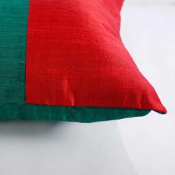 Teal & Red Raw Silk Pillow Cover - Color Block Cushion - thumbnail 2