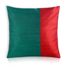 Teal & Red Raw Silk Pillow Cover - Color Block Cushion