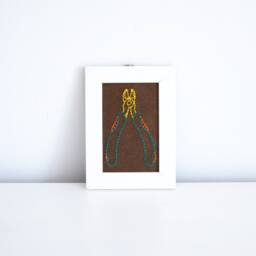 Funny Embroidery Art in Re-Used Frame, Pliers, Recycled Weird Work, Funny Gift, Wall Art, Hardware, Shed - thumbnail 3