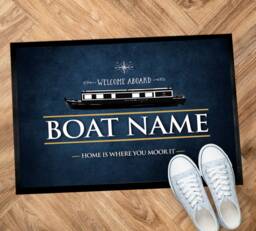 Personalised Boat Mat - Welcome Aboard - Custom Mat Blue Grunge Nautical Canal Narrowboat Floor Boat Accessories - thumbnail 1