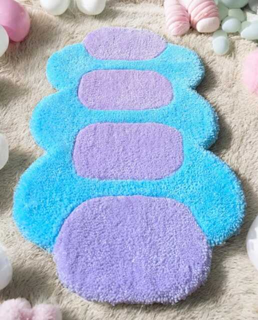 Handmade Pastel Rug, Bath Mat Colorful, Rug For Hallway & Bathroom, Gift Christmas, Irregular Shape Dopamine Decor Bed Template - image 1