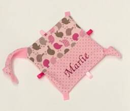 "Embroidered Baby Comforter With Personalized Name ""Birds Pink" - thumbnail 1