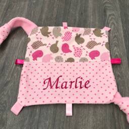 "Embroidered Baby Comforter With Personalized Name ""Birds Pink" - thumbnail 2