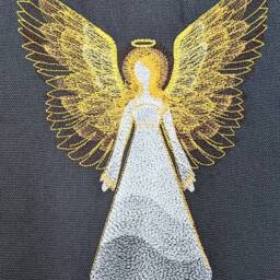 Embroidered Christmas Angel Cushion Cover Grey Linen Style - 16x16 - thumbnail 2