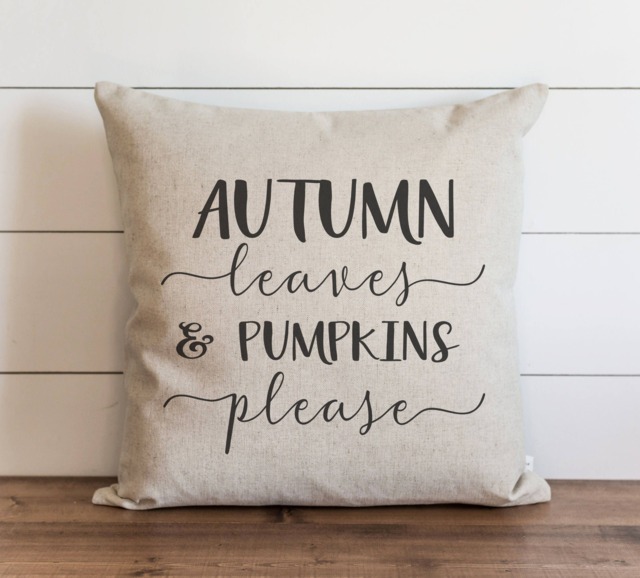 Autumn Leaves & Pumpkins Please Pillow Cover // Fall Thanksgiving Throw Gift For Her Accent - image 1