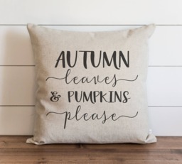 Autumn Leaves & Pumpkins Please Pillow Cover // Fall Thanksgiving Throw Gift For Her Accent - thumbnail 1