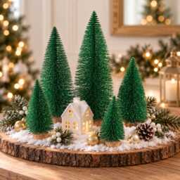 Glittery Forest Green Bottle Brush Mini Christmas Tree Decor - 5 Sizes - thumbnail 1