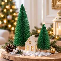 Glittery Forest Green Bottle Brush Mini Christmas Tree Decor - 5 Sizes - thumbnail 2