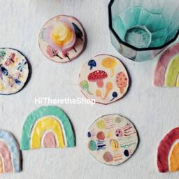 The Rainbow & Illustration Coasters - Hand Made Ceramic Coasters. Home D??cor. Candle Holders. Mushroom Jellyfish Tree Moth Butterfly Gift - thumbnail 2