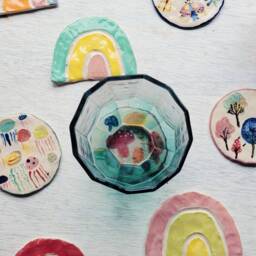 The Rainbow & Illustration Coasters - Hand Made Ceramic Coasters. Home D??cor. Candle Holders. Mushroom Jellyfish Tree Moth Butterfly Gift - thumbnail 4