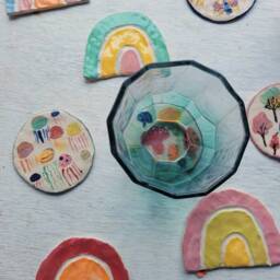 The Rainbow & Illustration Coasters - Hand Made Ceramic Coasters. Home D??cor. Candle Holders. Mushroom Jellyfish Tree Moth Butterfly Gift - thumbnail 3