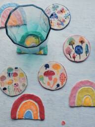 The Rainbow & Illustration Coasters - Hand Made Ceramic Coasters. Home D??cor. Candle Holders. Mushroom Jellyfish Tree Moth Butterfly Gift