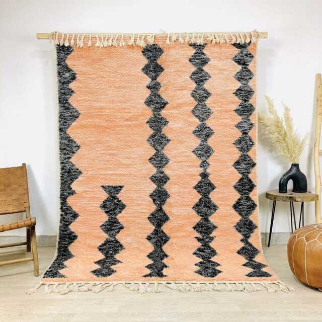 Moroccan Peach Berber Rug, Handwoven Wool Shag Rug With Diamond Columns, Large 9x12 Area Authentic Beni Ourain Style Carpet - image 1