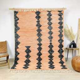 Moroccan Peach Berber Rug, Handwoven Wool Shag Rug With Diamond Columns, Large 9x12 Area Authentic Beni Ourain Style Carpet - thumbnail 1