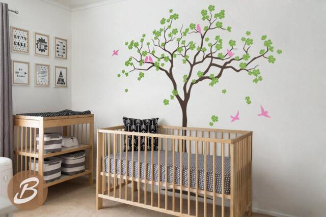 Nursery Tree Wall Decal Large Tree With Birds Wall Mural Sticker Kids Room Art -Am021 - image 1