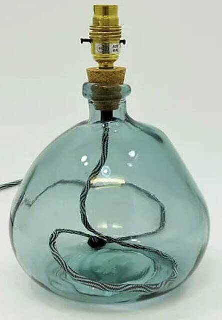 Recycled Glass Table Lamp Fossil Grey With Cork & Brass - image 1