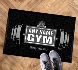 Personalised Gym Door Mat - Barbells Lion For Home Gym, Weights Room, Workout Exercise Studio Accessories - thumbnail 1