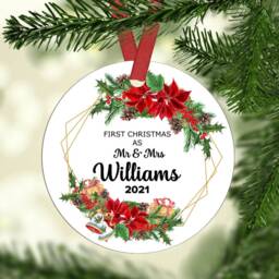 Personalised First Married Christmas Ornament Ceramic Or Mdf Acrylic Bauble, Hanging Disc For Mr & Mrs Decor - thumbnail 2