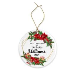 Personalised First Married Christmas Ornament Ceramic Or Mdf Acrylic Bauble, Hanging Disc For Mr & Mrs Decor - thumbnail 3