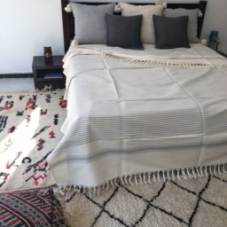 Organic Cotton Throws- Hand-Woven in The Atlas Mountains - Cream With Taupe Stripes
