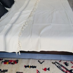 Organic Cotton Throws- Hand-Woven in The Atlas Mountains - Cream With Taupe Stripes - thumbnail 3