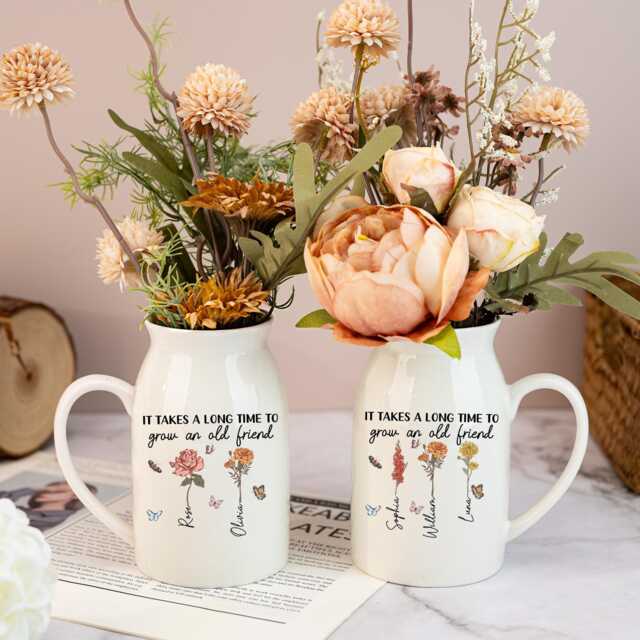 Personalized Friends Birth Flower Vase, Custom Month Vase, It Takes A Long Time To Grow An Old Friend Vase, Friendship Gifts, Besties Gift - image 1