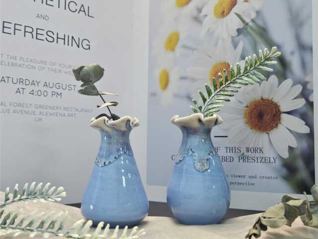 Handmade Little Blue Ceramic Vase - Floral Decor For Home & Garden Gift Flower Lovers - image 1
