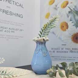 Handmade Little Blue Ceramic Vase - Floral Decor For Home & Garden Gift Flower Lovers - thumbnail 2
