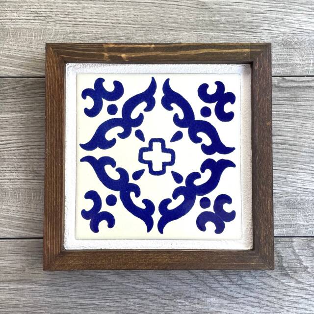Wood Framed Mexican Tile Wall Art - image 1