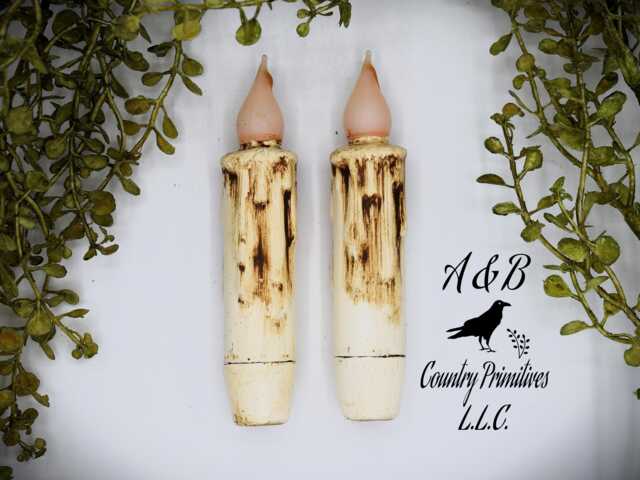 Set Of - 2 Two Grungy Off-White Cream - 4 Inch Led Wax Dipped Battery Operated Flameless Timer Taper Candles, Country Primitive Home Decor - image 1