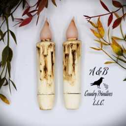 Set Of - 2 Two Grungy Off-White Cream - 4 Inch Led Wax Dipped Battery Operated Flameless Timer Taper Candles, Country Primitive Home Decor - thumbnail 2