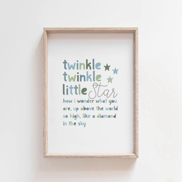 Twinkle Little Star, Boys Nursery Prints, Wall Art, Decor, Quotes, Blue & Green - image 1