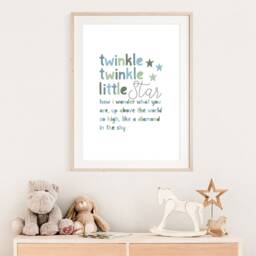 Twinkle Little Star, Boys Nursery Prints, Wall Art, Decor, Quotes, Blue & Green - thumbnail 3
