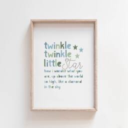Twinkle Little Star, Boys Nursery Prints, Wall Art, Decor, Quotes, Blue & Green - thumbnail 1