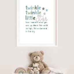 Twinkle Little Star, Boys Nursery Prints, Wall Art, Decor, Quotes, Blue & Green - thumbnail 2