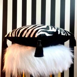 Handmade Zebra Print Velvet Pillow With Tassels - thumbnail 3