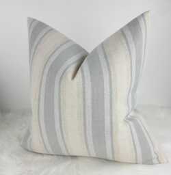 Traditional Stripe Wool Cushion Cover Bowmore Pebble, Handmade Throw Pillow, Grey Beige Striped/Scottish Pillow Cosy Sofa Bed - thumbnail 1