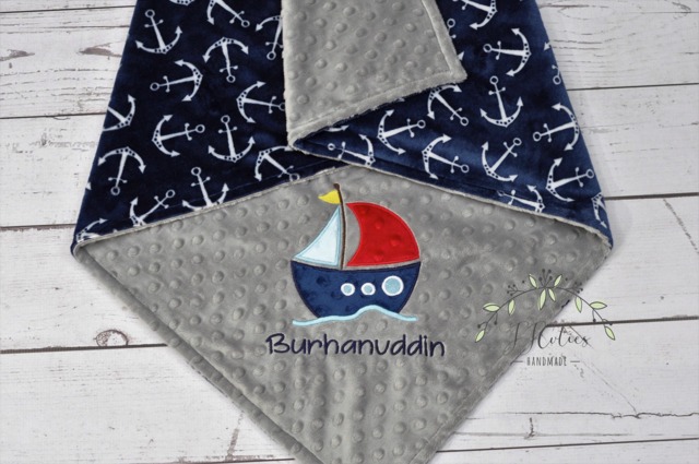 Personalized Minky Baby Blanket-Sailboat Baby Blanket-Personalized Anchor Blanket-Minky Nautical Blanket-Sail Boat Boy Blanket - image 1