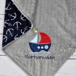 Personalized Minky Baby Blanket-Sailboat Baby Blanket-Personalized Anchor Blanket-Minky Nautical Blanket-Sail Boat Boy Blanket - thumbnail 3