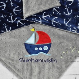 Personalized Minky Baby Blanket-Sailboat Baby Blanket-Personalized Anchor Blanket-Minky Nautical Blanket-Sail Boat Boy Blanket - thumbnail 2