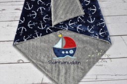 Personalized Minky Baby Blanket-Sailboat Baby Blanket-Personalized Anchor Blanket-Minky Nautical Blanket-Sail Boat Boy Blanket - thumbnail 1