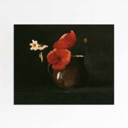 Red Flowers - Still Life Floral Painting in Moody Dark Tones Odilon Redon Print Sizes 8x10 9x12 - thumbnail 3