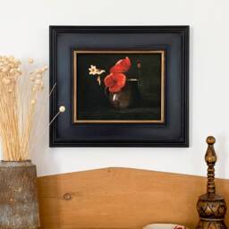 Red Flowers - Still Life Floral Painting in Moody Dark Tones Odilon Redon Print Sizes 8x10 9x12 - thumbnail 2