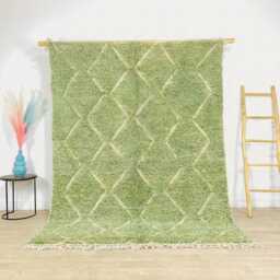 Green Moroccan Berber Rug With Diamond Motif, Handmade Wool Shag Rug, Tribal Style Carpet, Area 8x10 - thumbnail 1