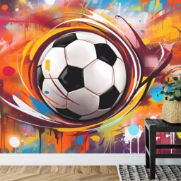 Football Peel & Stick Wallpaper Soccer Illustration, Kids Gaming Room Decor - thumbnail 3
