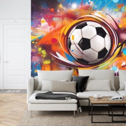 Football Peel & Stick Wallpaper Soccer Illustration, Kids Gaming Room Decor - thumbnail 2
