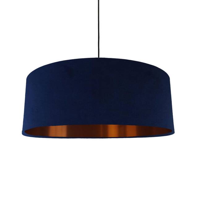 Extra Large Navy Blue Velvet Lampshade With Copper Lining Plain Ceiling Lightshade - image 1